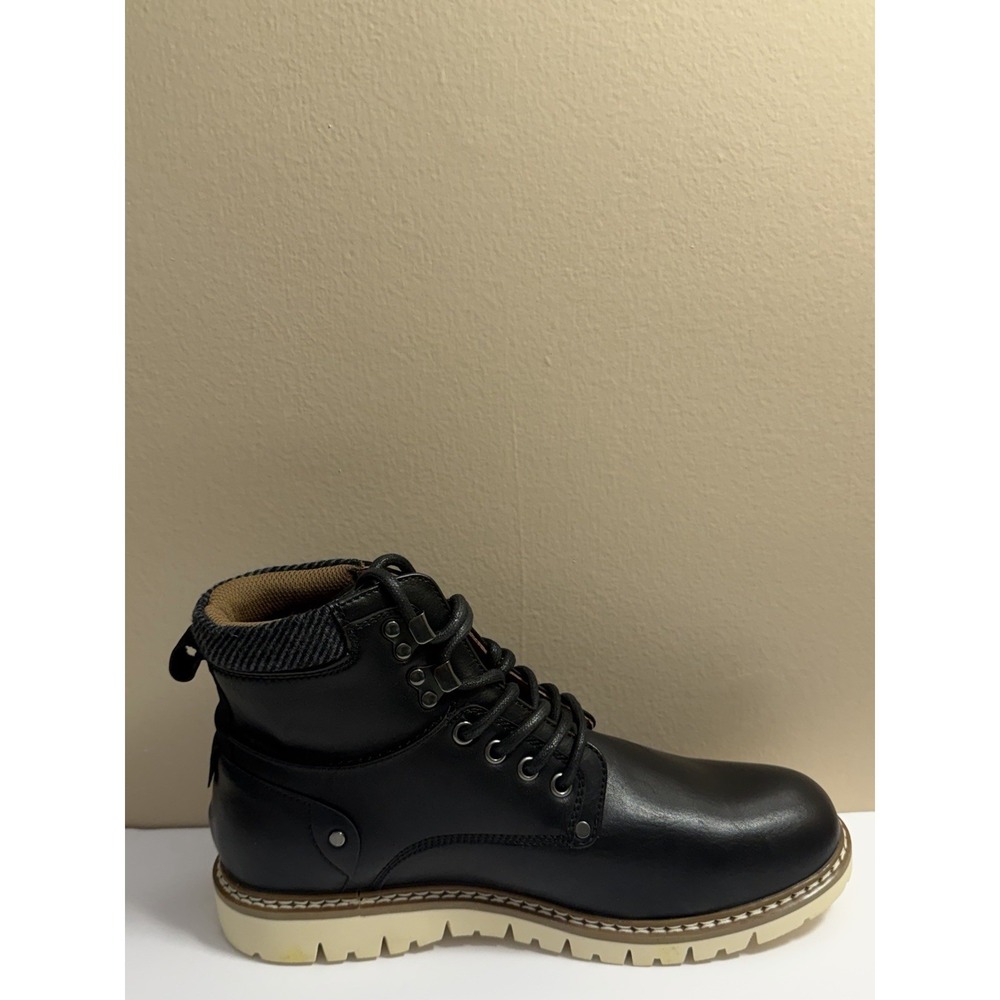 Steve Madden Boot's Men's Blk Madden NYC Lace-Up Sz 9.5 Cream Lug Sole EUC - Picture 5 of 13